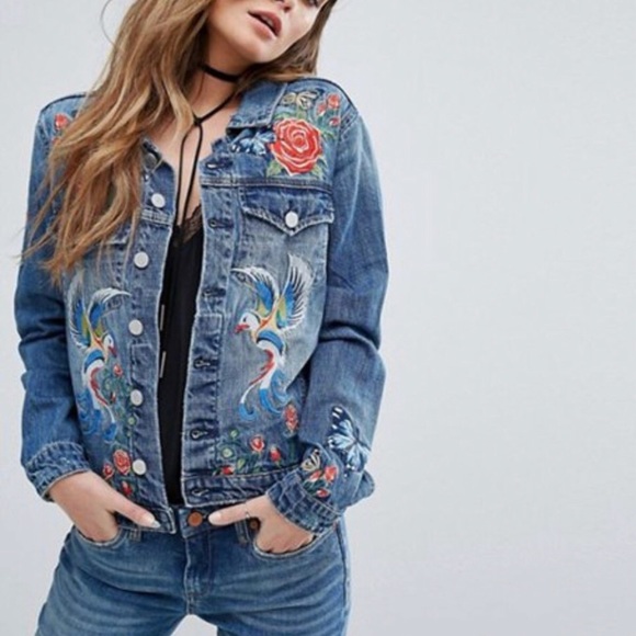 Blank NYC Wild Child Bird Embroider Denim Jacket S - Picture 2 of 15